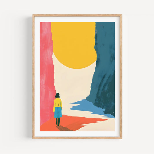 Lamina decorativa minimalista de mujer en paisaje abstracto